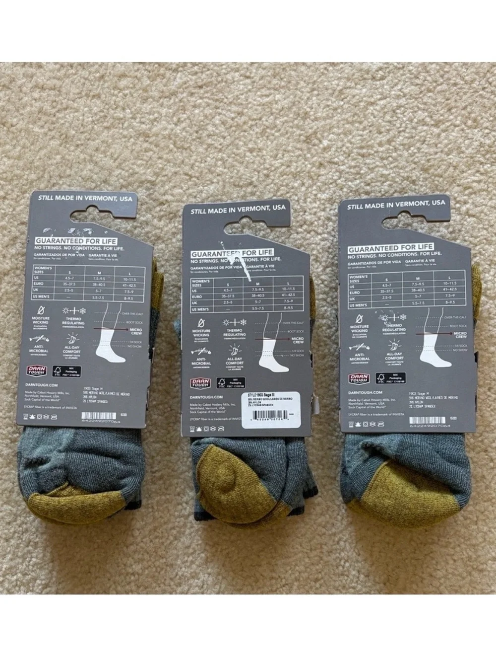 NWT 3 Pairs of Darn Tough Women's Hiker Cushioned Micro Crew Hiking Socks.